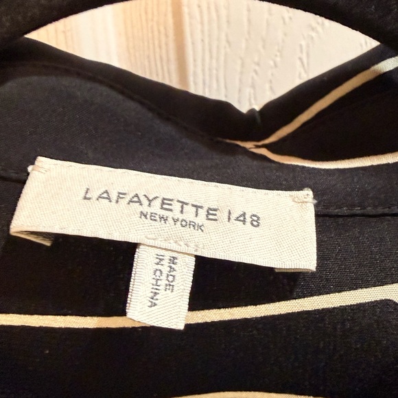 Lafayette 148 New York Black and Cream silk Striped Top - Picture 3 of 4